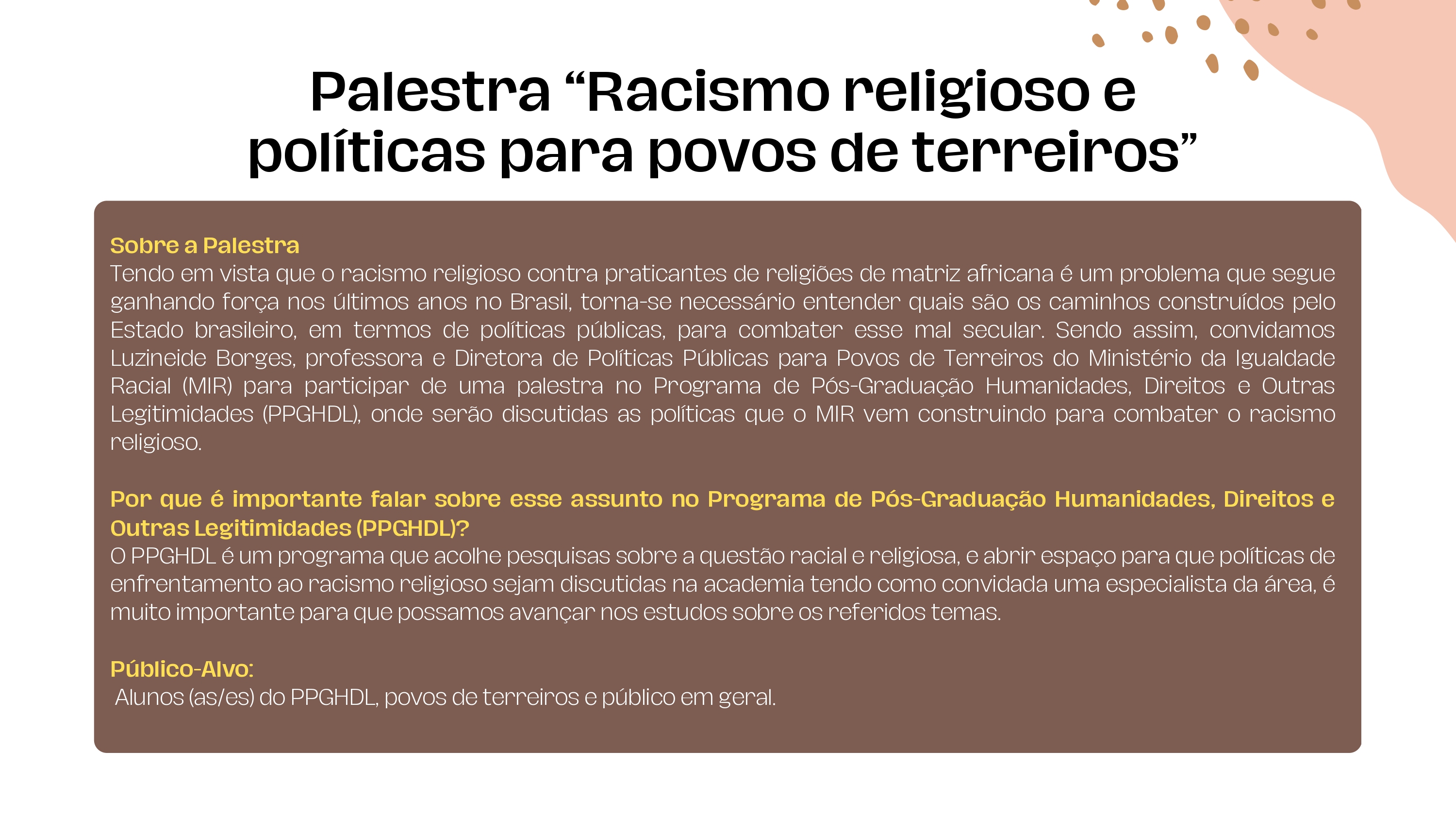Palestra Racismo religioso e políticas para povos de terreiros